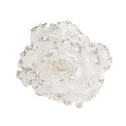Rose artificielle à clipser blanche Ø 14 cm