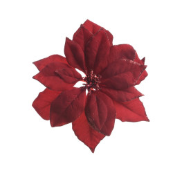 Rose artificielle pailletée à clipser bordeaux Ø 24 cm