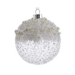 Boule de Noël en verre perlée – Décoration élégante et givrée