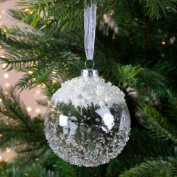 Boule de Noël en verre perlée – Décoration élégante et givrée