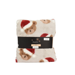 Plaid de Noël motif oursons beige 130 x 170 cm DECORIS