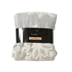 Plaid de Noël motif flocons de neige gris 130 x 170 cm DECORIS