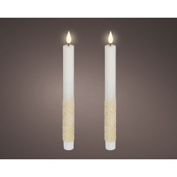 Bougie LED blanc chaud pailletée blanche 24