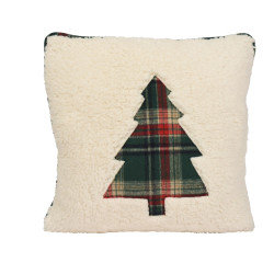 Coussin de Noël motif sapin à carreaux verts blanc 45 x 45 x 3 cm DECORIS