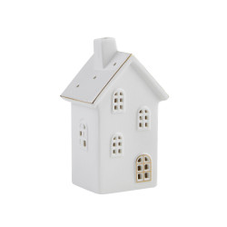 Maison LED en porcelaine Catacol blanche et dorée 9