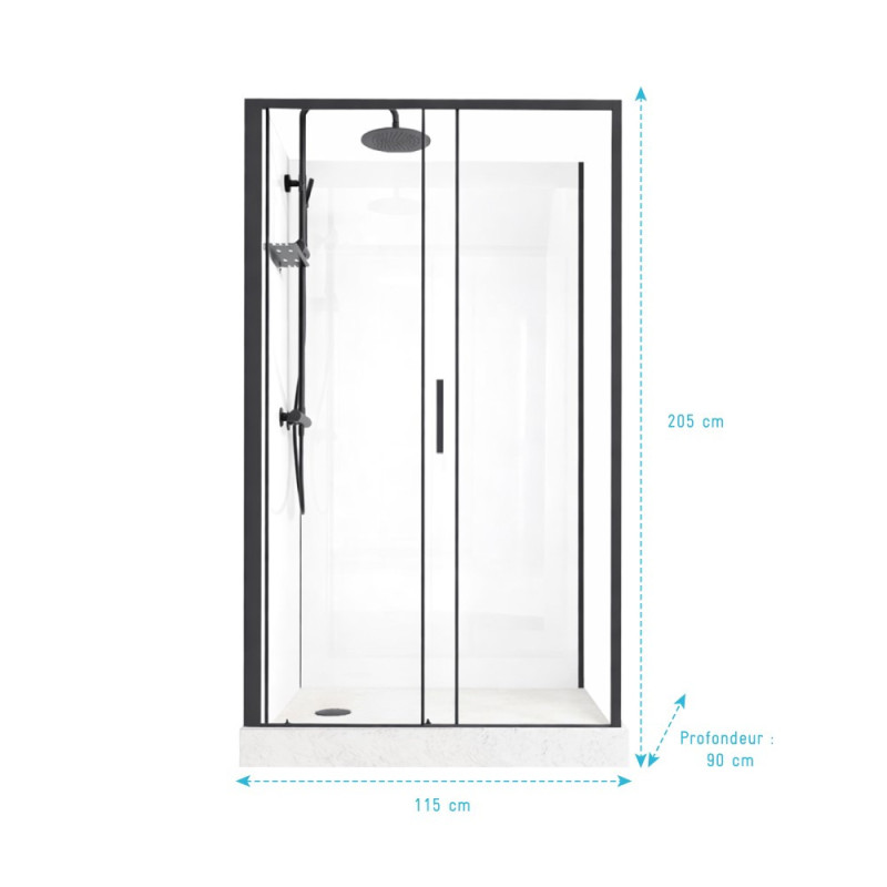 Cabine de douche Zéphyr rectangulaire 90 x 115 x 205 cm AURLANE