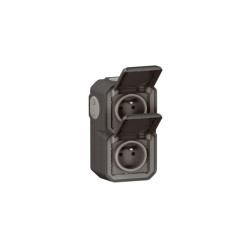 Prise double avec broche de terre verticale Plexo noir LEGRAND