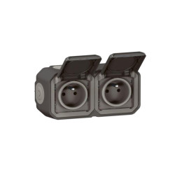 Prise double avec broche de terre horizontale Plexo noir LEGRAND