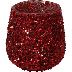 Photophore en verre perlé rouge Ø 8 x 8