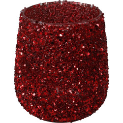 Photophore en verre perlé rouge Ø 10
