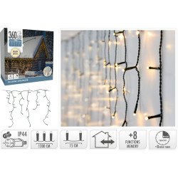 Guirlande de Noël intérieure et extérieure stalactite 8 fonctions 360 LED blanc chaud 12 m