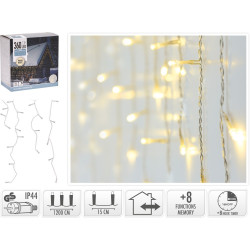 Guirlande de Noël intérieure et extérieure stalactite 8 fonctions 360 LED blanc chaud 12 m