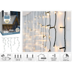 Guirlande de Noël intérieure et extérieure stalactite 8 fonctions 180 LED blanc chaud 6 m