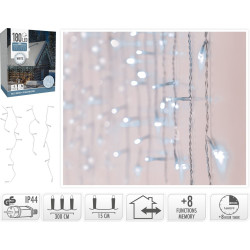 Guirlande de Noël intérieure et extérieure stalactite 8 fonctions 180 LED blanc 6 m