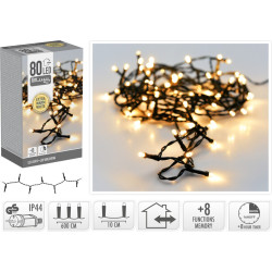 Guirlande intérieure et extérieure 8 fonctions 80 LED blanc chaud extra 6 m