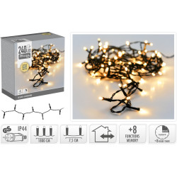 Guirlande intérieure et extérieure 8 fonctions 240 LED blanc chaud extra 18 m
