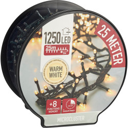 Guirlande grappe intérieure et extérieure 8 fonctions 1250 LED blanc chaud 25 m