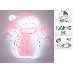 Bonhomme de neige animé néon LED blanc et rouge 68 x 61 cm