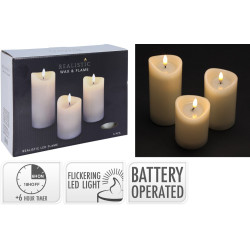 Bougie LED blanc chaud ivoire 3 pièces Ø 7 x 10 cm