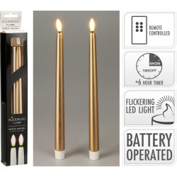 Bougie LED blanc chaud dorée 2 pièces 27 cm