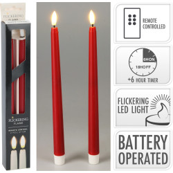 Bougie LED blanc chaud rouge 2 pièces 27 cm