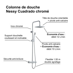 Colonne de douche Nessy Cuadrado chrome ROUSSEAU