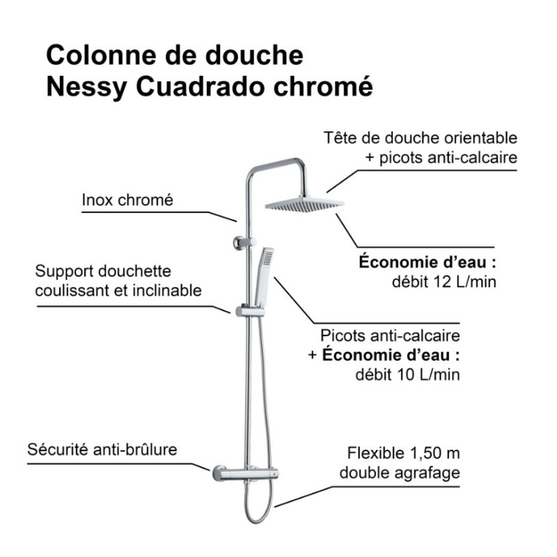 Colonne de douche Nessy Cuadrado chrome ROUSSEAU