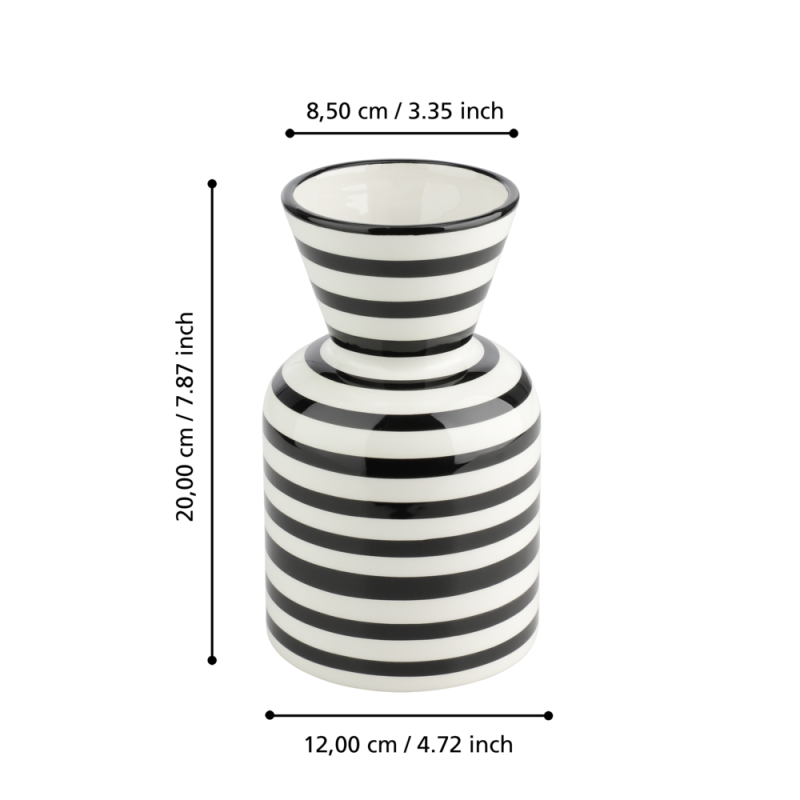 Vase en céramique Yuzawa noir et blanc 12 x 20 cm | EGLO