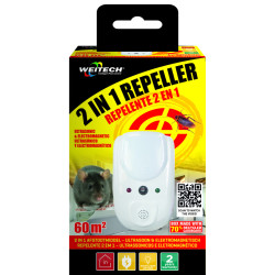 Répulsif à ultrasons et impulsions électromagnétiques anti-rats et souris 60 m² WEITECH
