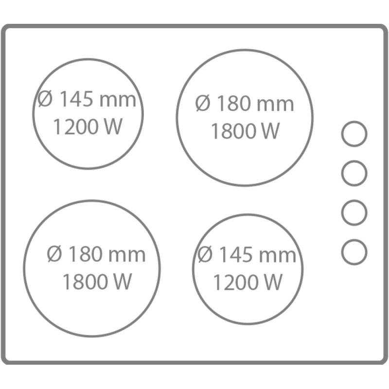 Taque vitrocéramique 4 zones 60 cm | TECNOLUX