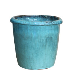 Pot en terre cuite Glazed à rebord bleu océan Ø 24 x 24 cm