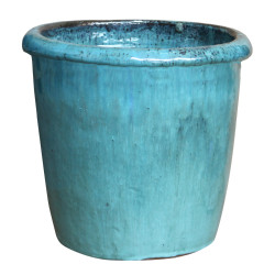 Pot en terre cuite Glazed à rebord bleu océan Ø 32 x 31 cm