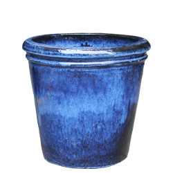 Pot en terre cuite Glazed à double rebord bleu Ø 24 x 24 cm
