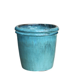 Pot en terre cuite Glazed à double rebord bleu océan Ø 18 x 18 cm