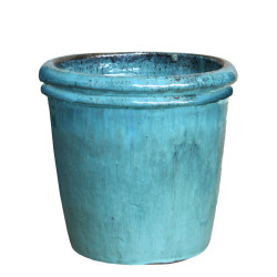 Pot en terre cuite Glazed à double rebord bleu océan Ø 24 x 24 cm