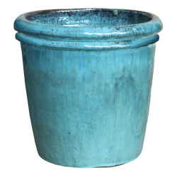 Pot en terre cuite Glazed à double rebord bleu océan Ø 32 x 31 cm