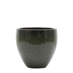 Pot en forme d'oeuf Glazed vert forêt tropicale Ø 22 x 19 cm
