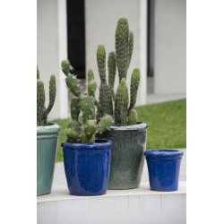 Pot en terre cuite Glazed bleu Ø 24 x 24 cm | À rebord