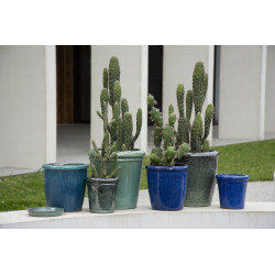 Pot en terre cuite Glazed bleu Ø 18 x 18 cm | Double rebord