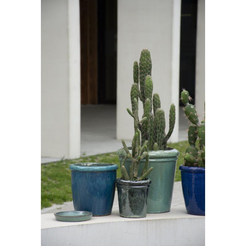 Pot Glazed jade Ø 18 x 18 cm | Terre cuite | Double rebord