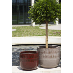 Pot Glazed à lignes blanc Ø 30,5 x 27 cm | Argile émaillée