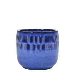 Pot Glazed à lignes bleu Ø 24,5 x 22 cm | Argile émaillée