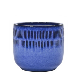 Pot Glazed à lignes bleu Ø 30,5 x 27 cm | Argile émaillée