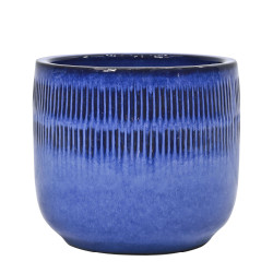 Pot Glazed à lignes bleu Ø 37,5 x 33 cm | Argile émaillée