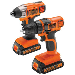 Kit perceuse sans fil + visseuse à impact 18V - BDCDDIM18B-QW - BLACK+DECKER