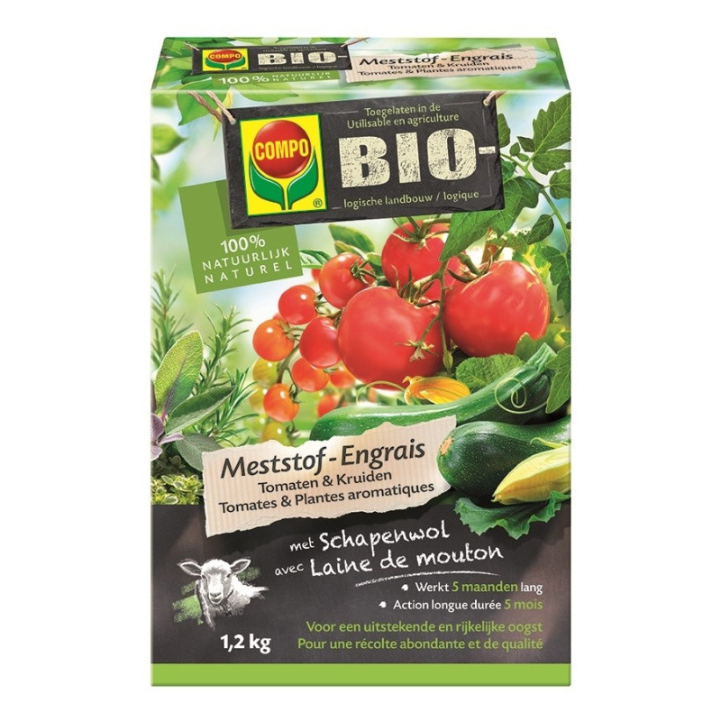 Engrais bio pour tomates et plantes aromatiques avec laine de mouton 1,2 kg COMPO