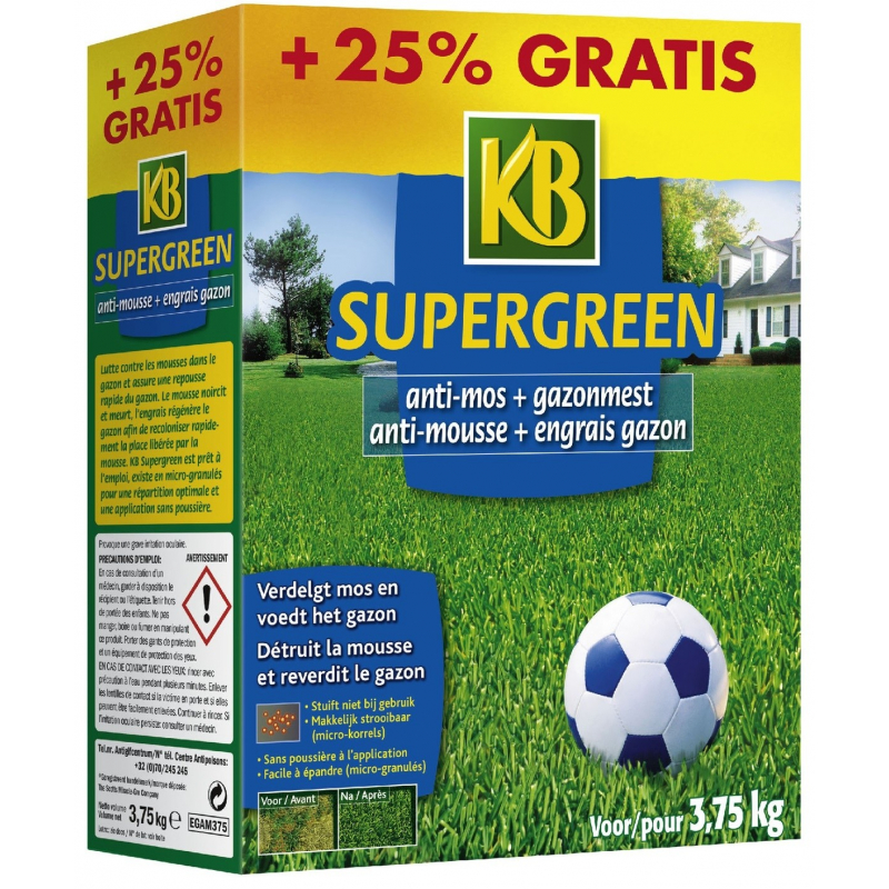 Engrais et anti-mousse pour gazon Supergreen 3,75 kg KB