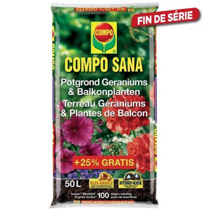 Terreau pour géraniums & plantes de balcon Sana 40 L + 25 % COMPO
