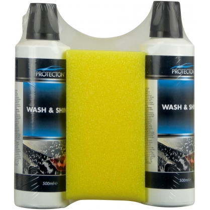 Nettoyant voiture Wash & Shine 2 x 500 ml avec éponge PROTECTON