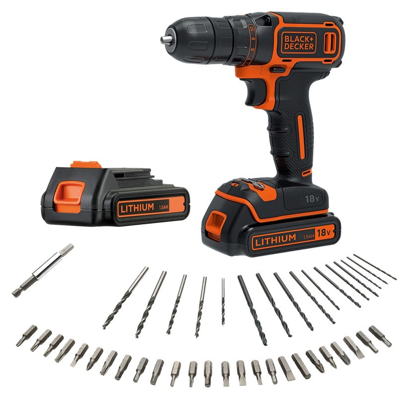 Perceuse visseuse BDC718AS2O-QW 18V avec 2 batteries et 80 accessoires BLACK+DECKER